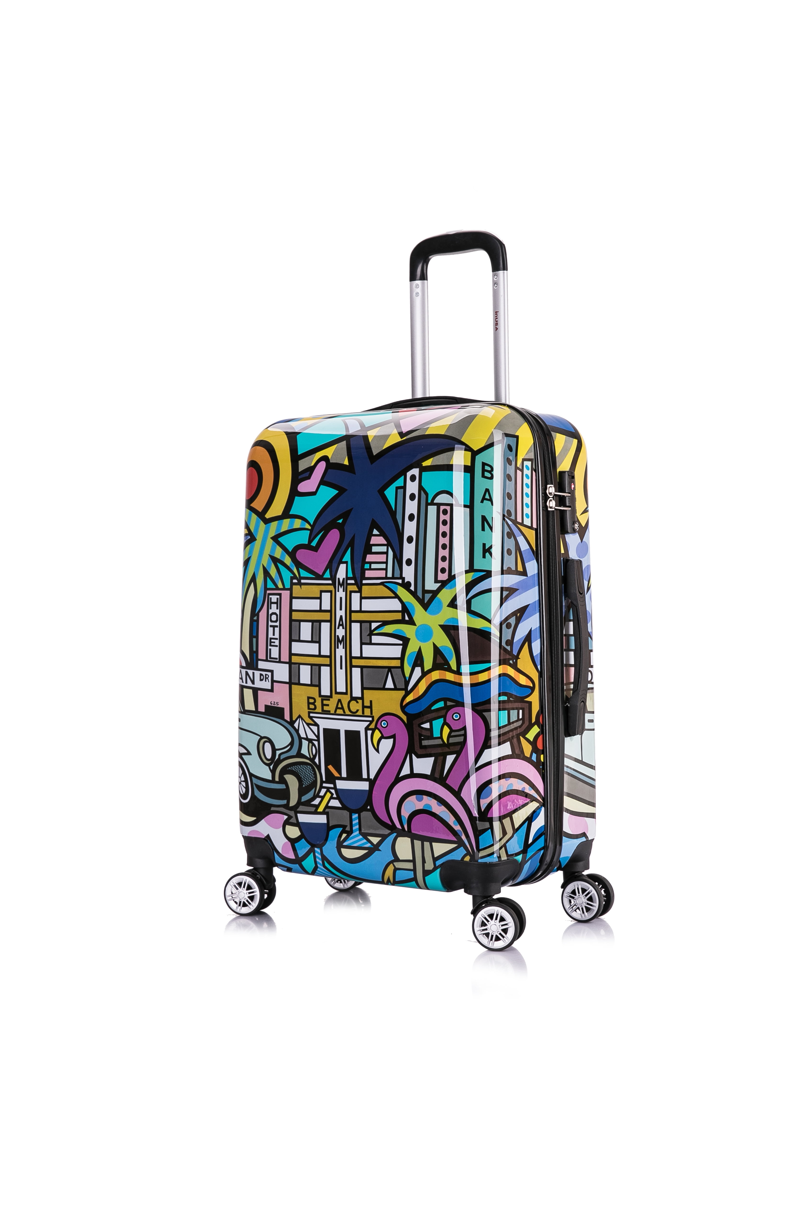 InUSA 24 Inch Medium Hardside Spinner Luggage with Ergonomic Handles Butterfly Printed Travel Suitcase with Four Spinner Wheels and Studs Black Butterfly 