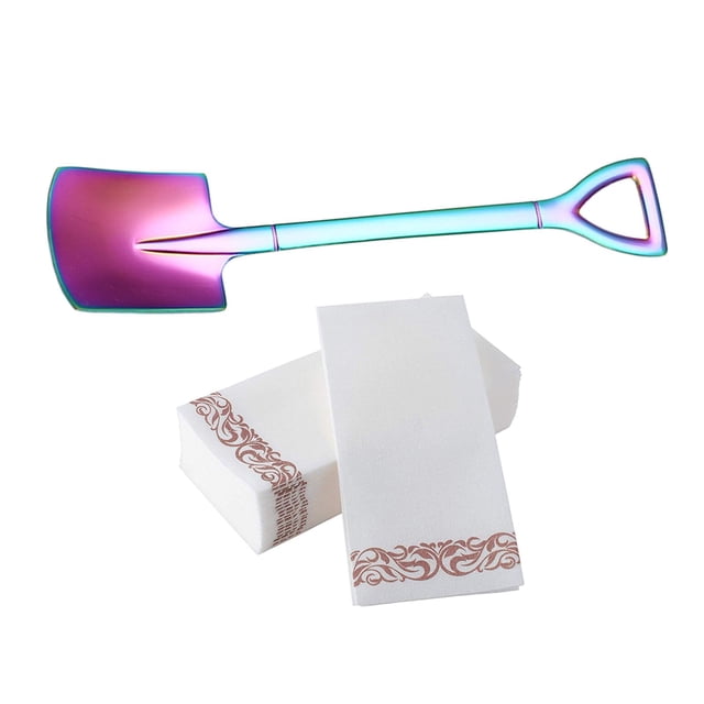 Cuchara mezcladora de acero inoxidable para café, miel, revolviendo pasteles, batidos, vajilla de cocina, cócteles y aperitivos. Papel de oro rosa cuadrado colorido