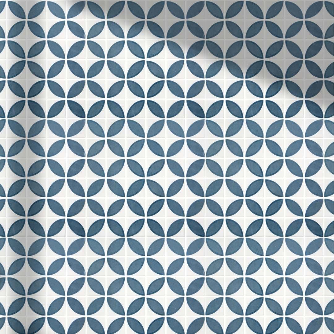 The Tile Life Eterna Lily 2" x 2" Navy Blue Matte & Shiny Glass Mosaic Wall Tile, 1 Sheet