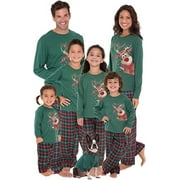 Christmas Family Matching Pajamas Set Dad Mom Kid Xmas Elk Printed Tops Plaid Pants Sleepwear Homewear