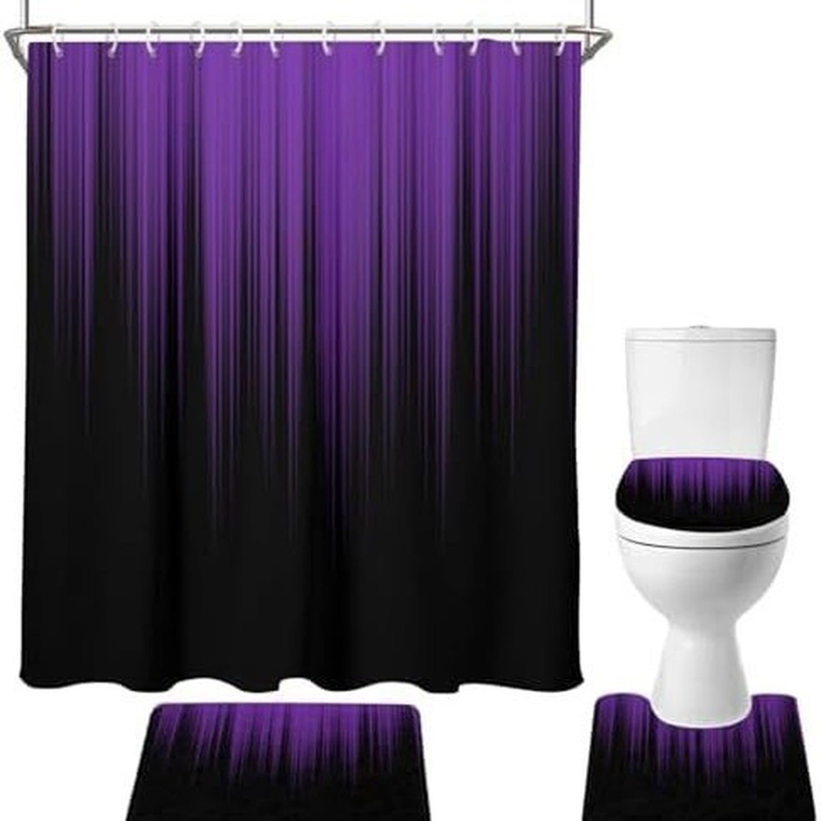 Bathroom Sets Cozival Gradient Ombre Bathroom Set Includes Shower Curtain And Bath Mat, Non-Slip Fuzzy Rug, And Modern Waterproof Liner for Tub, Ensemble for Home Decor And Practical Use, Purple