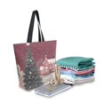 thumbnail image 2 of Open Top Canvas Tote Bag with Zipper Reusable Shopping Bag 13.5x15" Roomy Carryall Pink Christmas Trees and Houses, 2 of 9