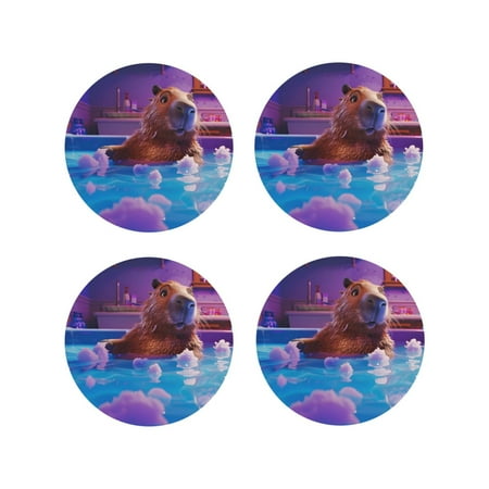 

Drink Coasters Set of 4 Capybara Bathtub Fun Leather Coasters for Coffee Table Protector Heat Resistant Cute Coasters for Home Decor Housewarming Gifts Bar Kitchen 4 Inch Round Shape