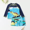thumbnail image 3 of Boys 2 Piece Rash Guard Swimsuits Kids Long Sleeve Swimwear Sets Quick Dry Sun Protection Bathing Suits Dark Blue, 6 Years, 3 of 7
