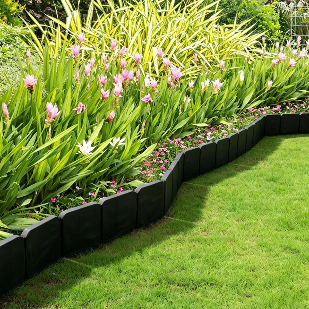 Plastic Lawn Edging, Interlocking Garden Landscape Border, 20‑Piece 16ft Flexible PP Garden Edging for Flower Beds, Walkways and Lawn Landscaping
