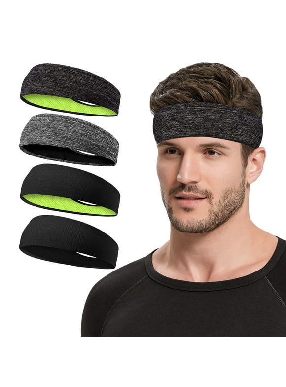 Sweatbands Sports Headband for Men & Women, Moisture Wicking Hairband Athletic Towel Headbands Cotton Head Sweat Bands for Running, Cycling, Yoga, Spa4 PCS