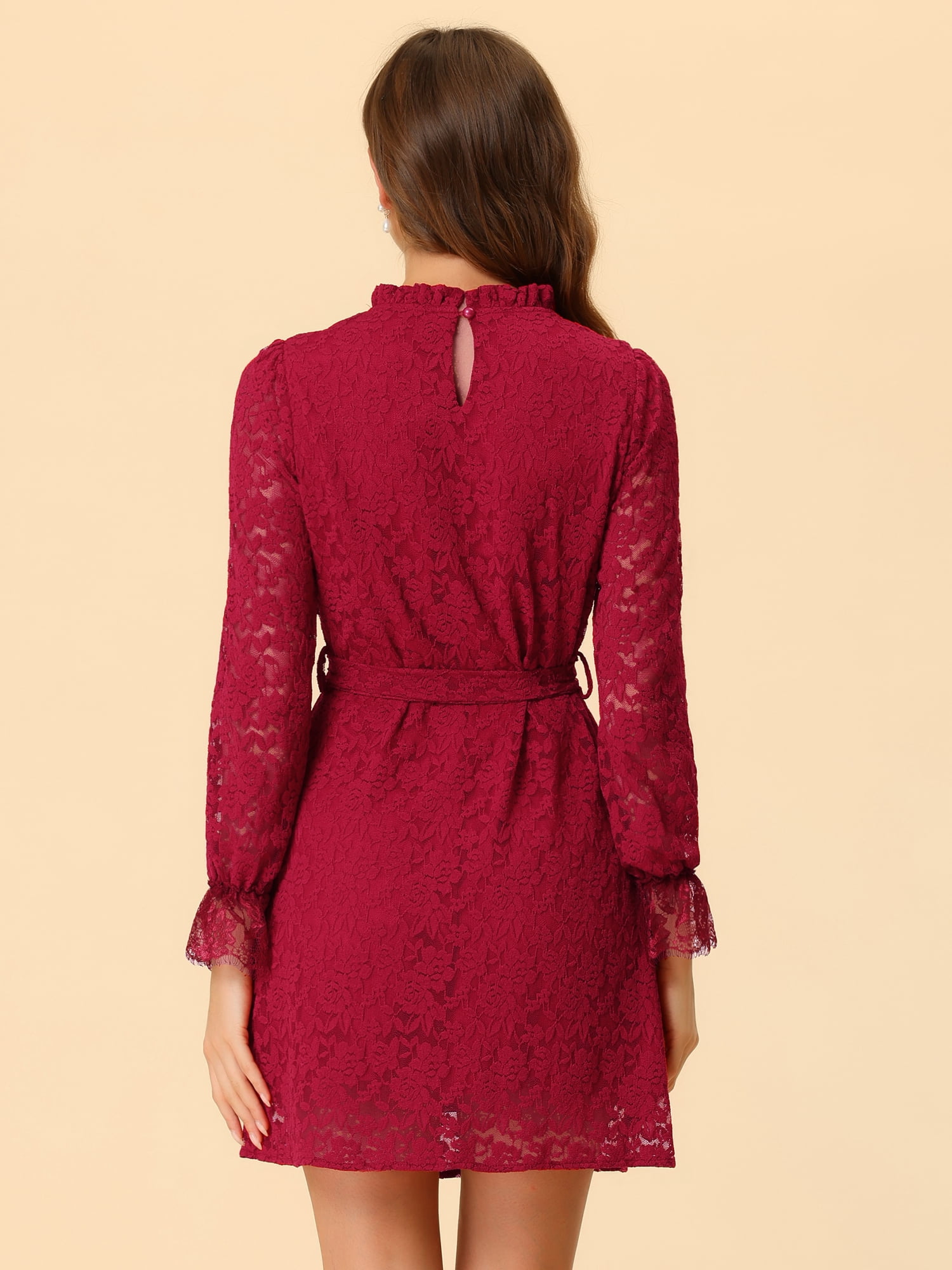 DARING DIVA Floral Ruffle Crew Neck Vintage Mini Lace Dress XL Red