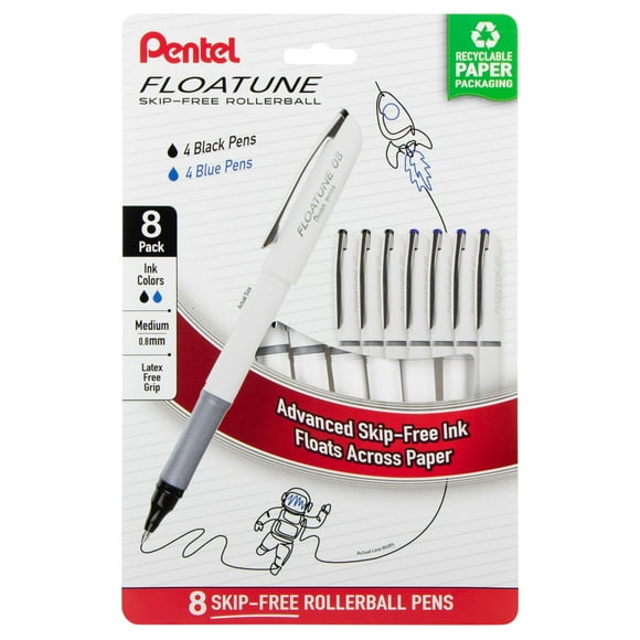 Bolígrafo Pentel Floatune, 0,8 mm, punta mediana, paquete de 8