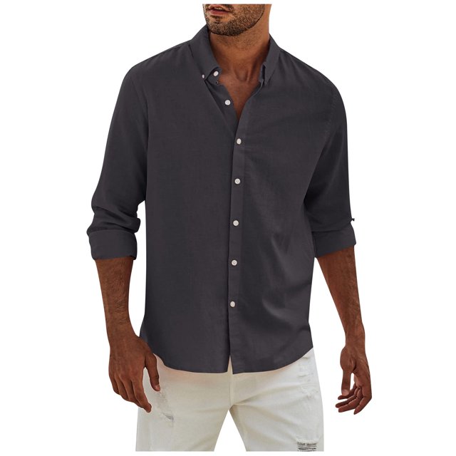 Men's Fashion Long Sleeve Solid Colour Casual T Shirt Button Regular Fit Shirt TopL