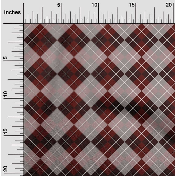 oneOone Cotton Flex Maroon Fabric Argyle Check Sewing Material Print Fabric By The Yard 40 Inches Wide