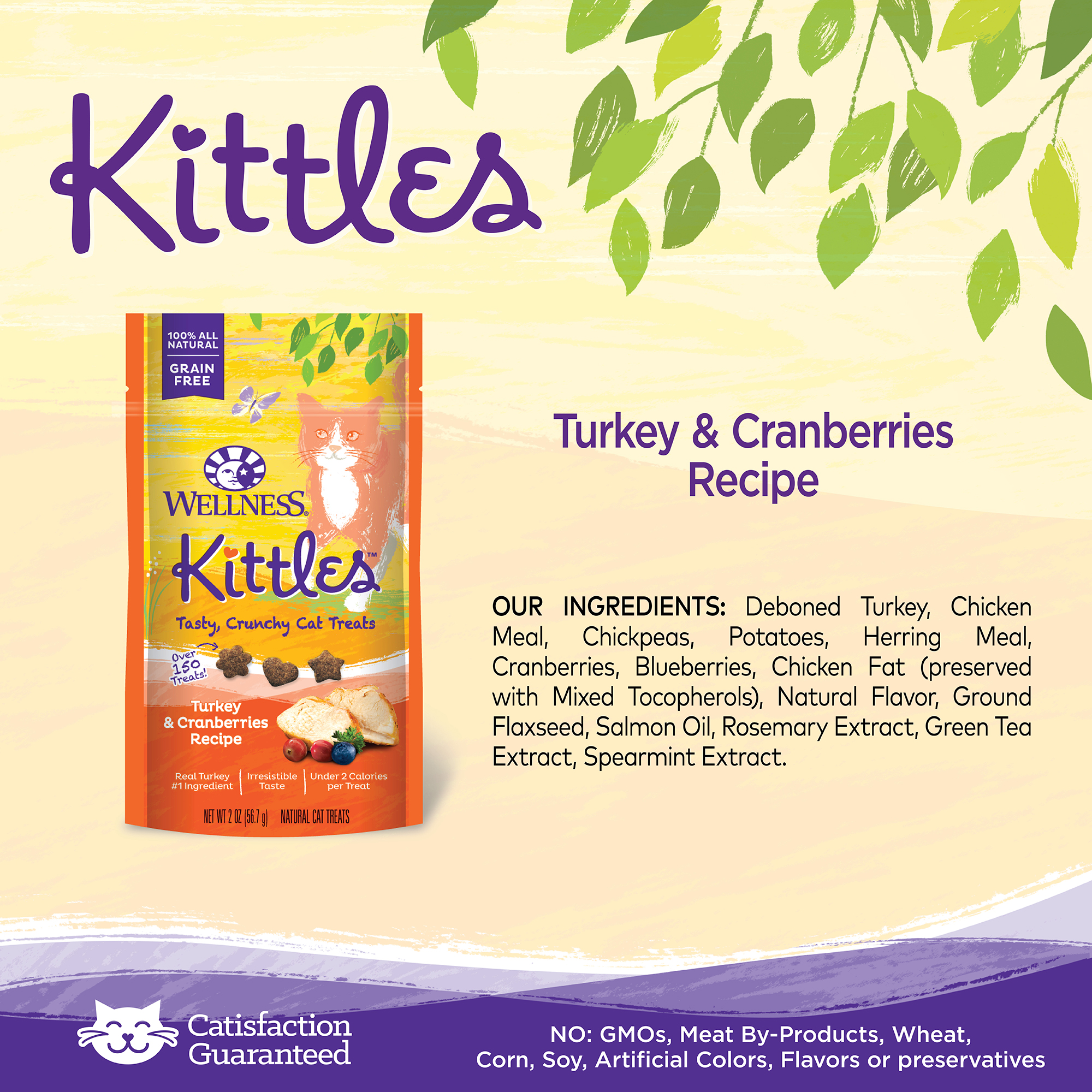 Wellness Kittles Crunchy Natural Grain Free Cat Treats, Turkey & Cranberry, 2-Ounce Bag - image 2 of 8