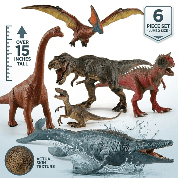 6Pcs Realistic Big Dinosaur toys for boys Girls KidsToddlers 3-10 years, Durable Jumbo Dino Action Figure Set with Movable Jaw 16 inch Mosasaur T-Rex, Birthday Gifts