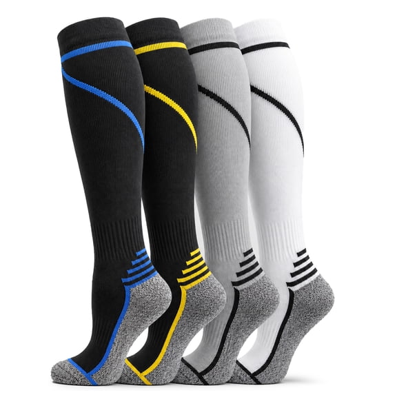 Goldeer Compression Socks for Women & Men 20-30 mmHg Knee High, 4 Pairs Graduated Support for Leg Pain Relief & Circulation, All-Day Comfort for Work, Travel & Running