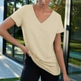 thumbnail image 5 of DondPO Women's T-Shirts Women's Spring and Autumn Short Sleeved V Neck T Shirt top Shirts for Women Womens tops Beige L, 5 of 8