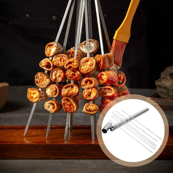 MLINS Stainless Steel Flat Barbecue Skewers with Storage Tube for Easy Outdoor Grilling Use 7.87 inches
