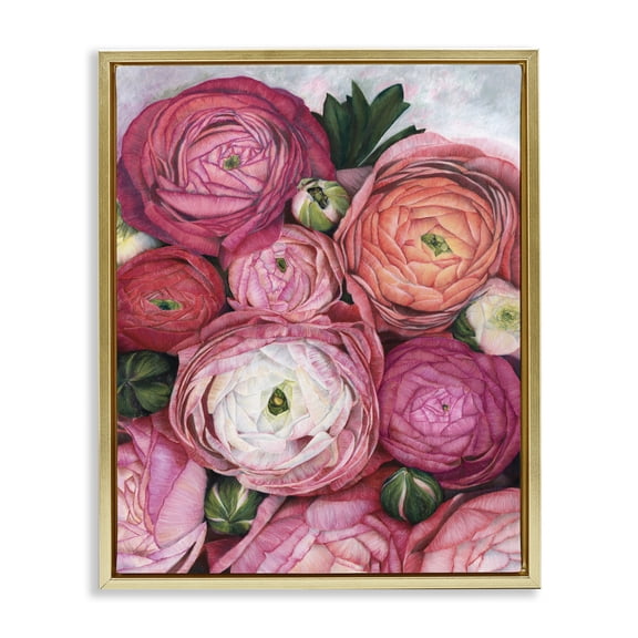 Stupell Industries Modern Romantic Red Peonies Budding Gold Floating Frame Canvas Art, 25 x 31, by BlursByAI