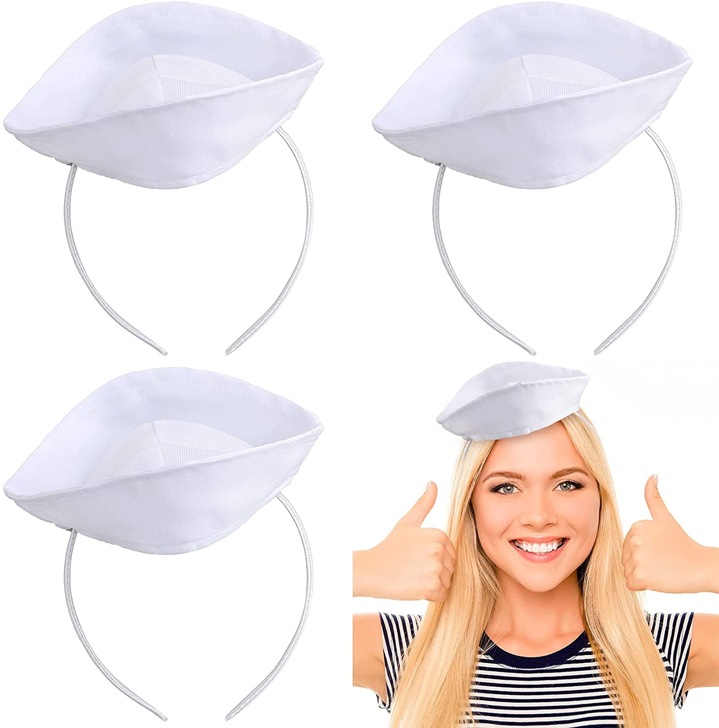 4 Pieces White Sail Hats Headbands Navy 