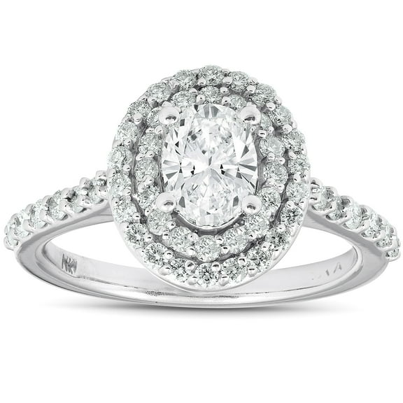 Pompeii 1.75Ct Oval Diamond Double Halo Engagement Ring 14k White Gold Lab Grown (FG,VS)