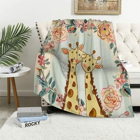 BCIIG Giraffe Baby Giraffe Floral Frame Warm Lightweight Blanket Soft Fleece Blankets All Seasons Throw Blanket for Living Room Sofa Decor Cow Gifts Blanket 40x50in