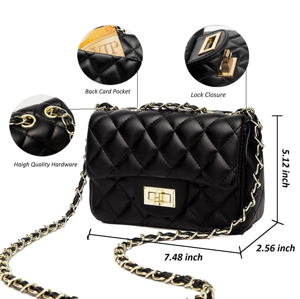 Quilted Crossbody Bag for Women - Shoulder Bag with Convertible Chain Strap  and Twist Lock - Classic and Sleek for Phone/Wallet/Cards - Gift for Her  (Black): Handbags
