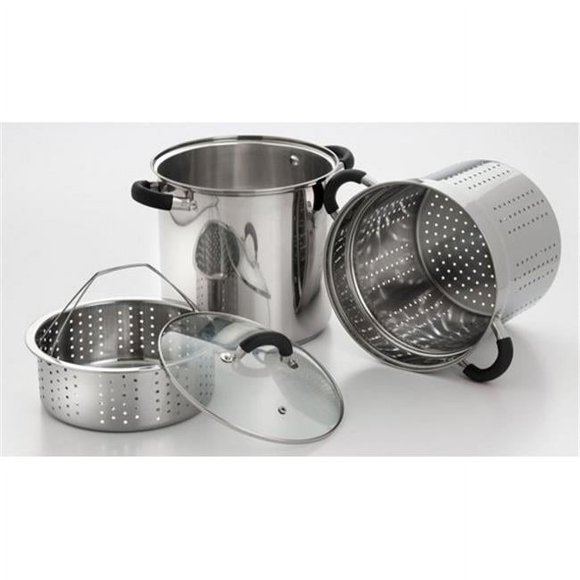 Cookpro 556 Cuiseur à Pâtes en Acier Inoxydable avec Couvercle et Poignées en Silicone Noir