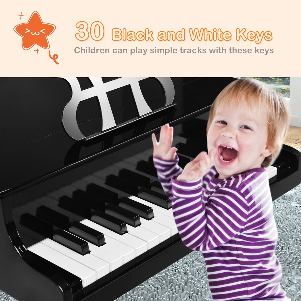 Costway Stability 3-8 Years Toy Musical Instruments with Baby Grand Bench, Wood ABS MDF Black