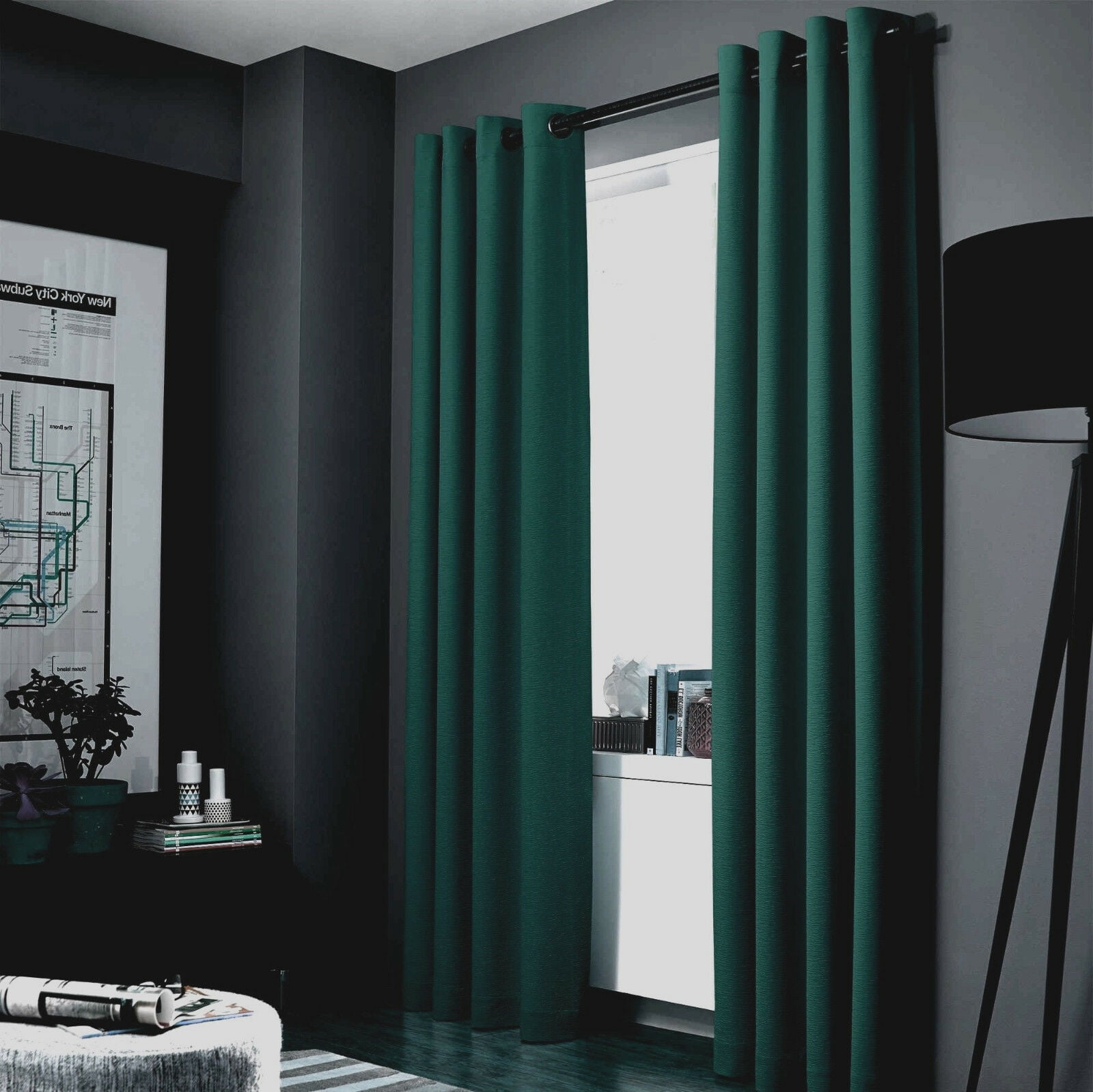 2Pc Solid Grommet Panel Room Darkening Black Velvet Curtain Drapes Door Window 