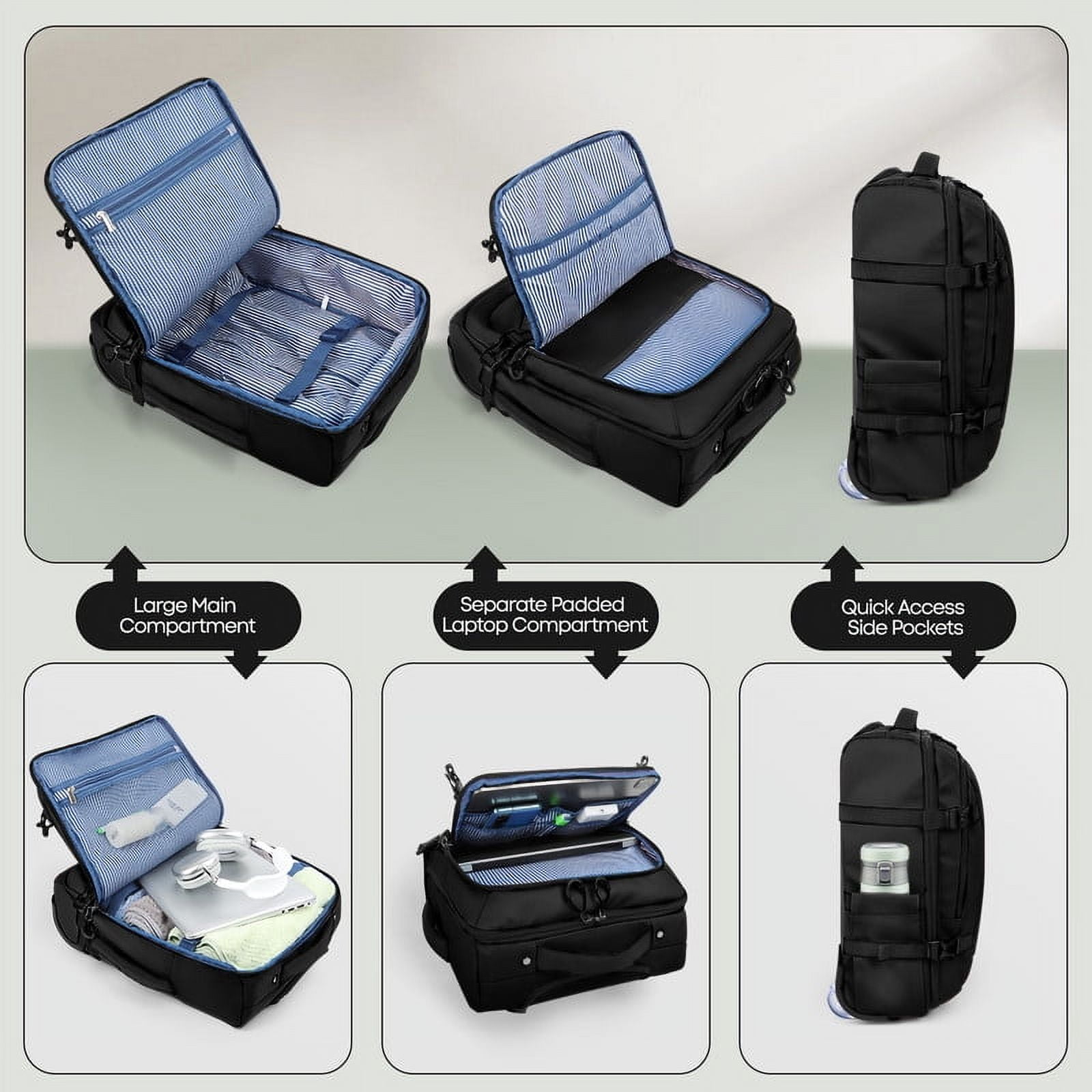 17" Underseat Carry On Luggage Airplane Approved,Water Resistant Softside Rolling Suitcase Lightweight Personal Item Travel Bag,Black - TA069