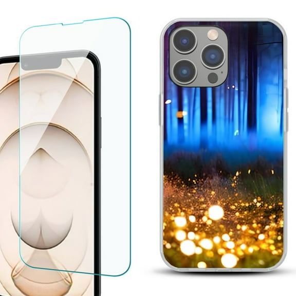 OneToughShield ® for iPhone 15 Pro Max Shockproof Fashion Phone Case, with Tempered Glass Screen Protector - Fireflies