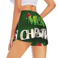 thumbnail image 2 of Uemuo Merry Christmas Pattern Women's Athletic Shorts High Waisted Running Shorts with Liner Pockets Gym Elastic Workout Shorts-, 2 of 8