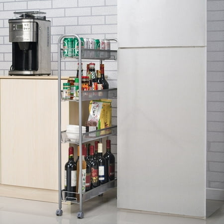 - Zimtown 4-Tier Gap Kitchen Slim Slide Out Storage Tower Rack with Wheels, Cupboard