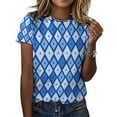 thumbnail image 3 of Diamond Grid Pattern T-Shirts Casual T-Shirt Short Sleeve Women Trendy Tshirt Beach Custom Tops, 3 of 5
