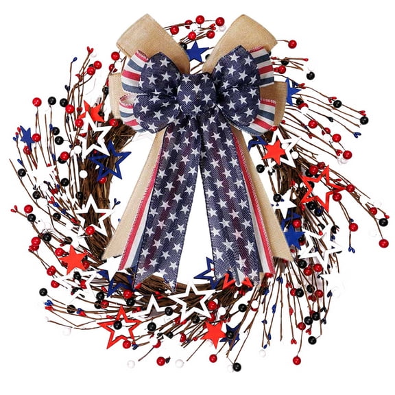 Fourth of July Wreath 20 inch, Patriotic Wreath for Front Door, Red White Blue American Independence Day Memorial Day Flag Day Indoor Outdoor Decor