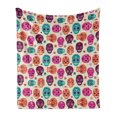 thumbnail image 1 of Sugar Skull Soft Flannel Fleece Throw Blanket, Colorful Skull Silhouettes Hearts and Flowers Carnival Celebration Theme, Cozy Plush for Indoor and Outdoor Use, 50" x 60", Multicolor, by Ambesonne, 1 of 6