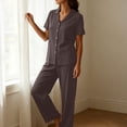 thumbnail image 4 of Maplenight Cotton Pajamas for Women Set 2 Piece Lounge Set Button Down Short Sleeve Top and Drawstring Long Pants Casual Sleepwear Nightwear, 4 of 7