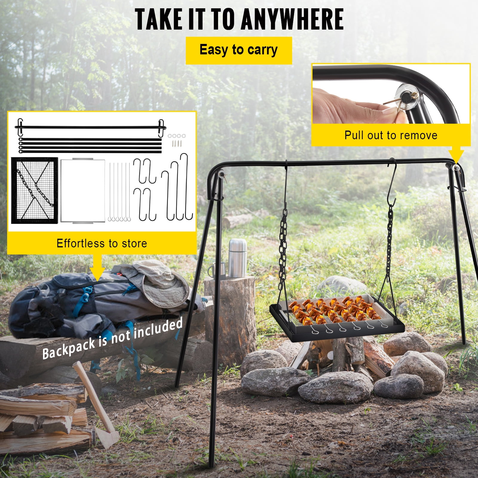 Grill Swing, Campfire Cooking Stand 44 Lbs Capacity, Campfire