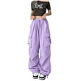 thumbnail image 5 of RYRJJ Parachute Pants for Women Y2K Streetwear Baggy Cargo Pants Drawstring High Rise Wide Leg Joggers Trousers with Multi-Pockets(Purple,M), 5 of 9