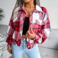 thumbnail image 3 of Womens Flannel Shacket Jacket Casual Plaid Wool Blend Button Down Long Sleeve Shirt Fall Clothes Outfits, 3 of 5