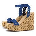 thumbnail image 2 of YDN Women Open Toe Wedge High Heels Ankle Buckle Strap Platform Sandals Summer Vacation Beach Shoes Size 14 Blue, 2 of 4