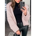 thumbnail image 6 of SHEWIN Hooded Puffer Jacket for Women with Full Zipper Drawstring Winter Cropped Coat with Pockets Petite, 6 of 8