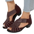 thumbnail image 2 of TrendOFT Women's Sandals Casual Toe Strap Rhinestone Back Zip Roman Summer Womens Flat Sandals Red 38, 2 of 4