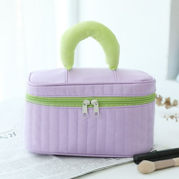 Man Creative Multifunctional Simple Contrast Color Triangle Nylon Makeup Case Women Cosmetic Bag Travel Toiletry Bag Storage Bag PURPLE LARGE
