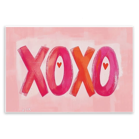 Stupell Industries Pink XOXO with Hearts Quotes and Sayings Painting Unframed Art Print Wall Art, 15 x 10