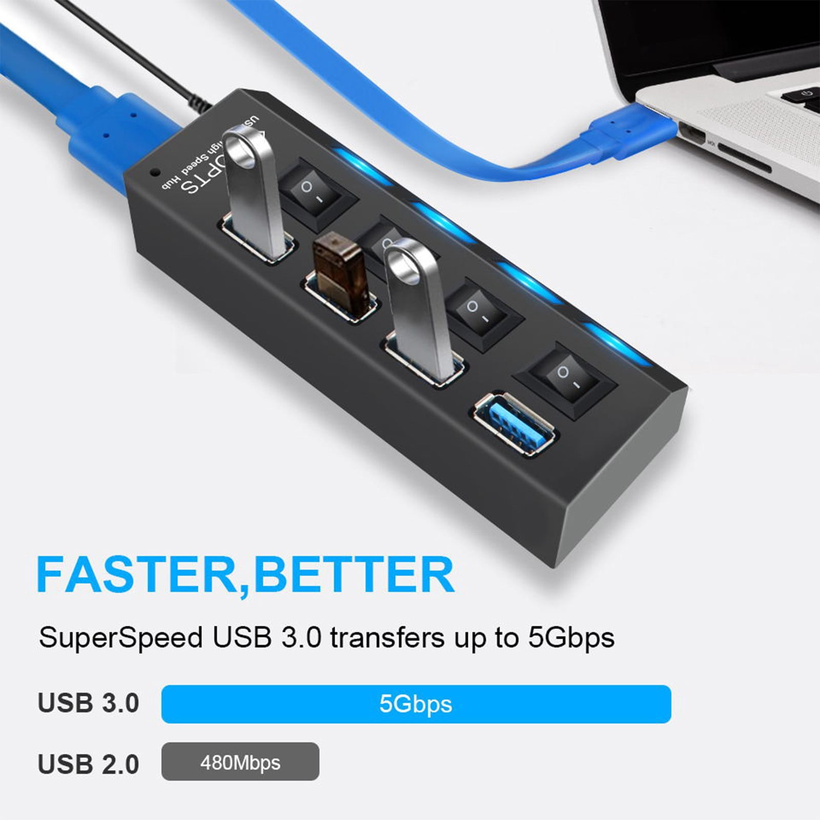 3 Set of USB HUB 3.0 4 Port Multiple Expander Multi USB Splitter Hub Use Power Adapter Computer Accessorie