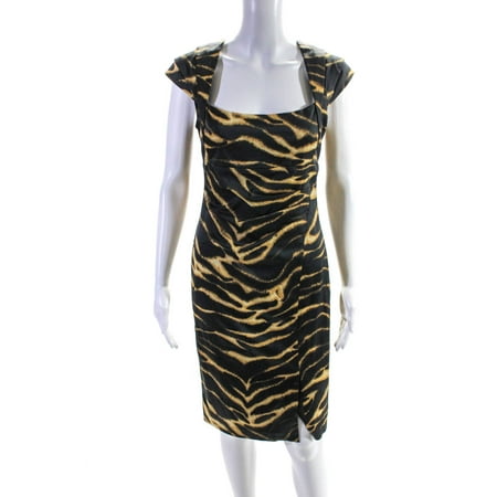

Pre-owned|Karen Millen Womens Animal Print Ruched Sheath Dress Black Brown Size 8
