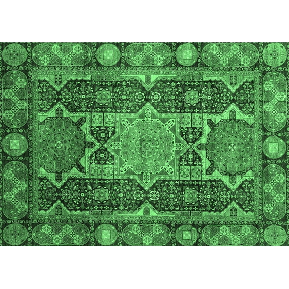 Ahgly Company Indoor Rectangle Abstract Emerald Green Modern Area Rugs, 2' x 5'