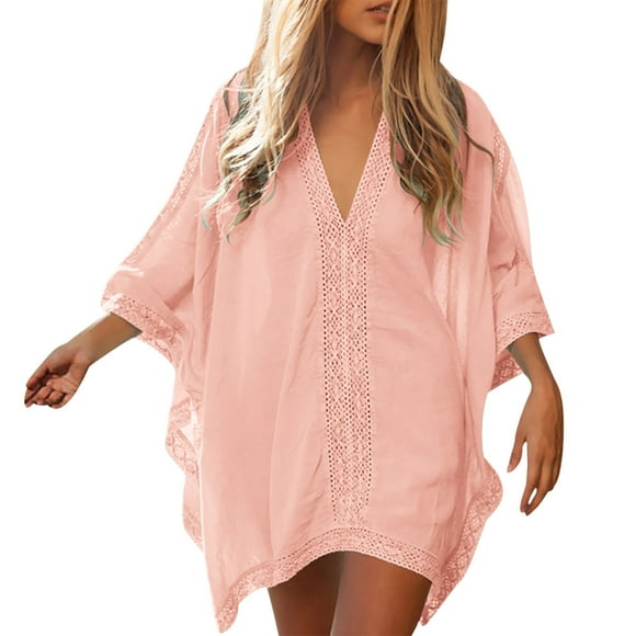 Wozhidaose Swimsuit Coverup for Women Bathing Suit Cover Ups for Women Beach Bathing Suit Swim Swimsuit Oversized Cover Up Dresses Women's Bikini Swimsuits Pink One Size