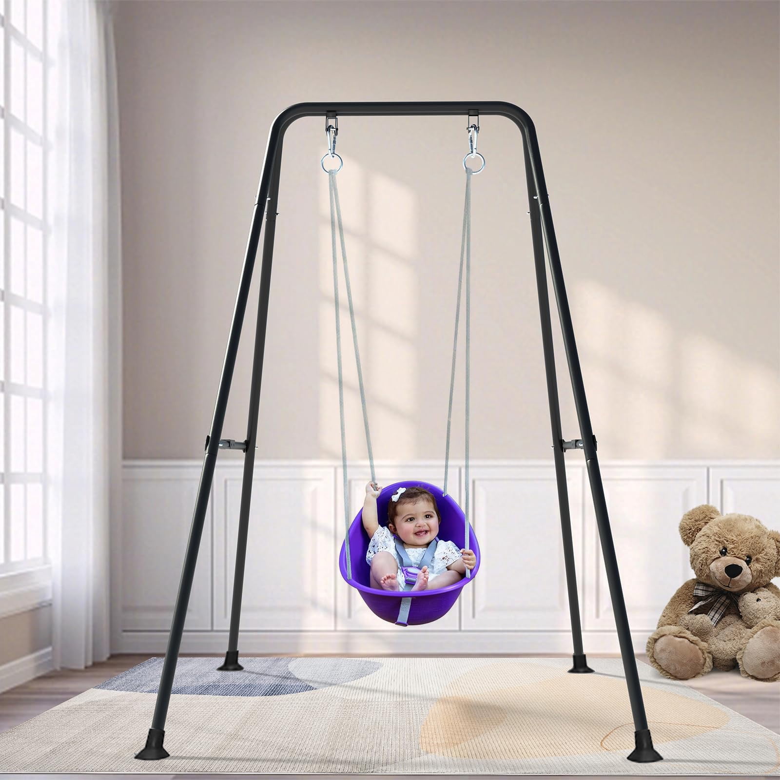 G TALECO GEAR Foldable Swing Stand for Kids, Toddler Swing Sets for Backyard, Outdoor Metal Swing Frame for Baby Swings, Black