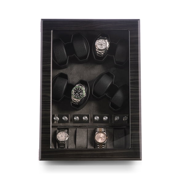 Ash wood high lacquer eight watch winder and four watch storage case with glass top