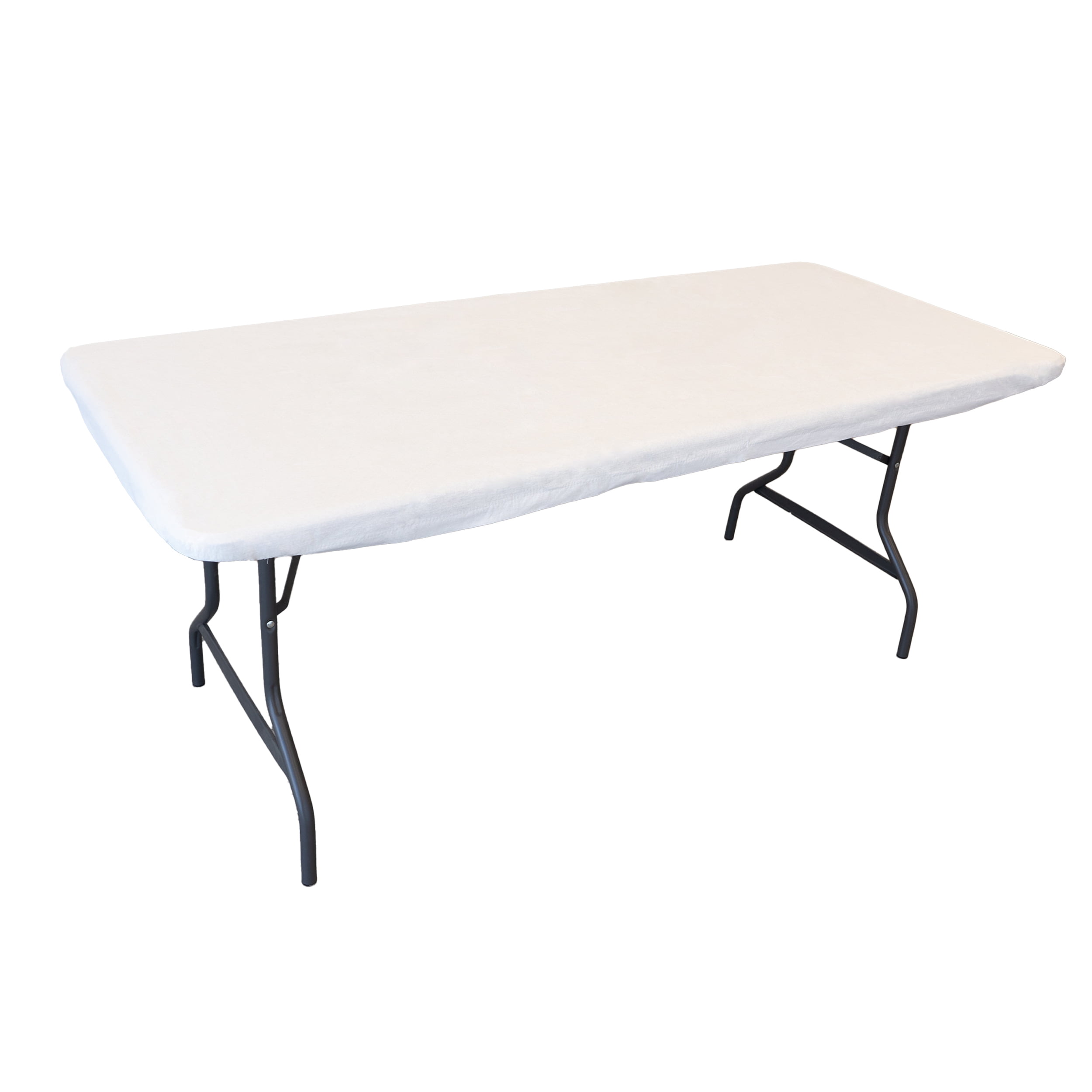 Waverly Inspirations Rectangular Elastic Fitted Table Cover Waterproof Vinyl Tablecloth With Flannel Backing, 6Ft Table, 72" x 30", White, 1 PK